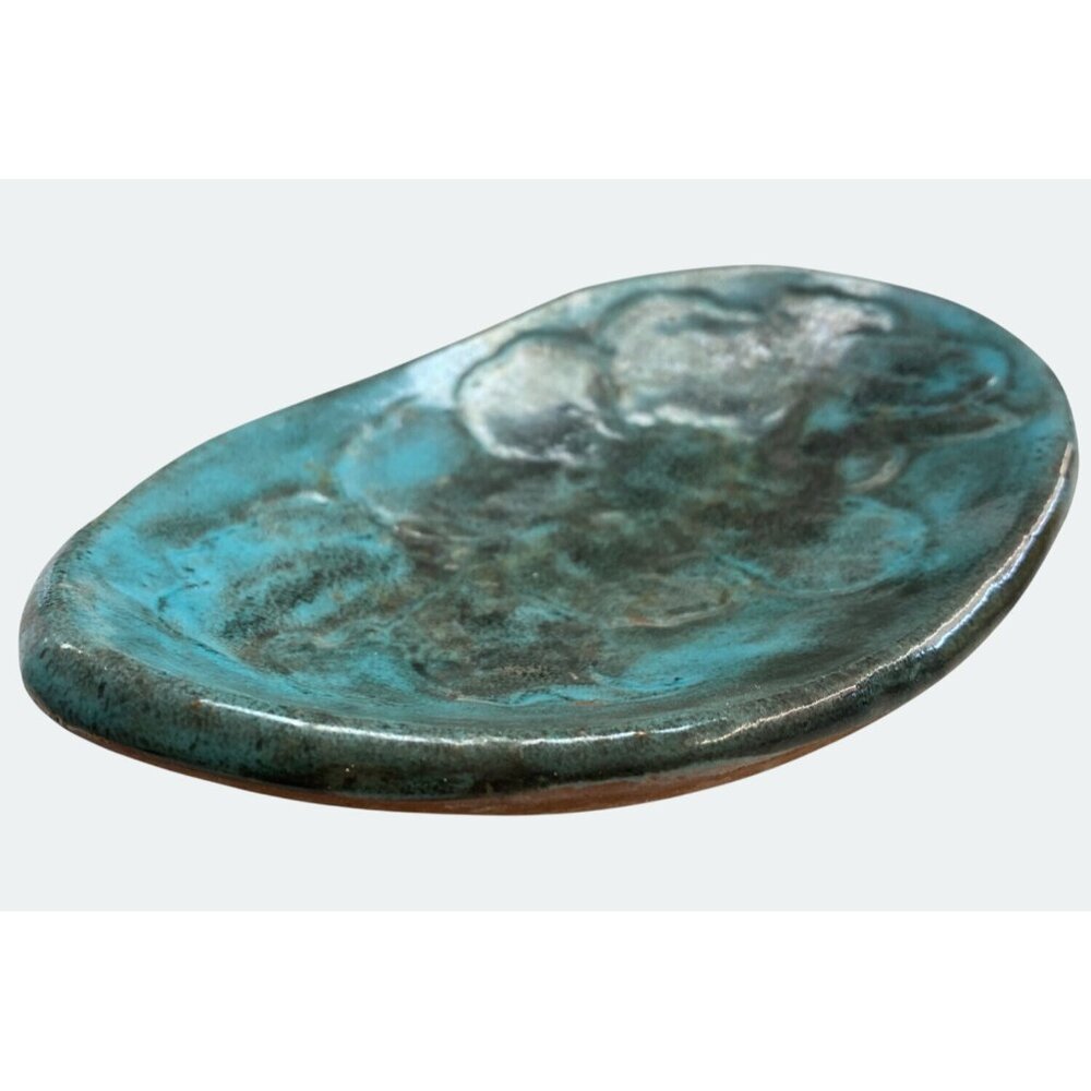 Handcrafted Clay Decorative Plate Soap Dish Aqua Glaze Finish - Picture 2 of 4